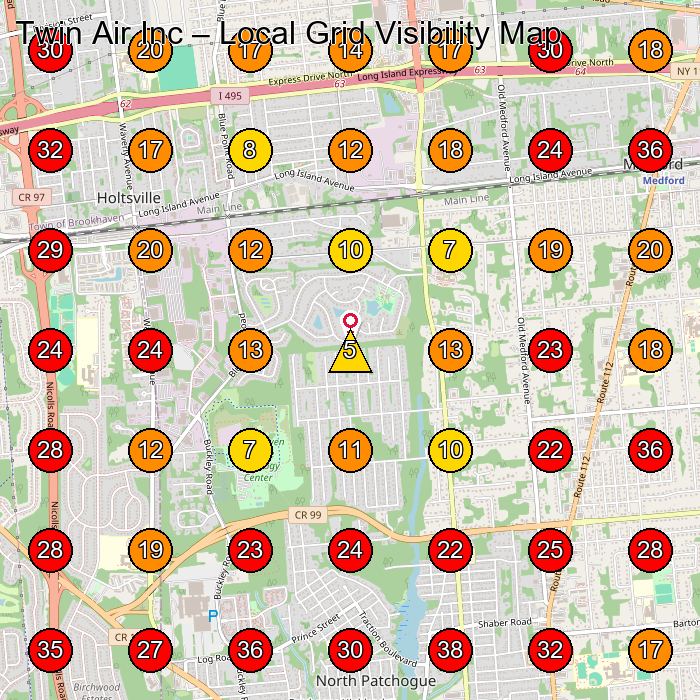 Twin Air Inc GeoGrid visibility map for Hvac Contractor in None